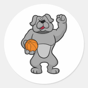 バスケットボールのボールを持つバスケットボール選手としての犬 ラウンドシール