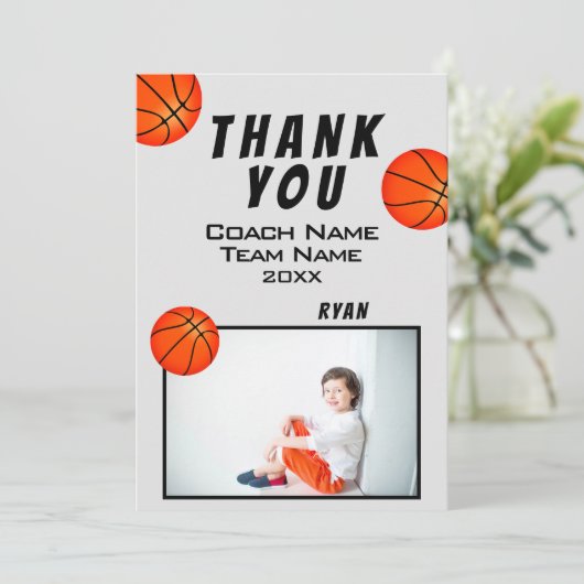 バスケットボールのボール写真ありがとうコーチのカード サンキューカード (スタンド正面)
