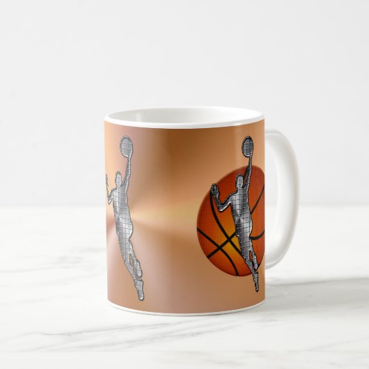 バスケットボールのマグ、ヴィンテージの球の金属プレーヤー コーヒーマグカップ (正面右)