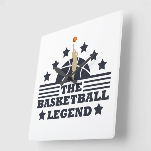 バスケットボールのレジェンドプレーヤーの青とオレンジのボール スクエア壁時計 (傾斜)