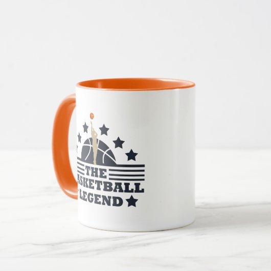 バスケットボールのレジェンドプレーヤーの青とオレンジのボール マグカップ (正面左)