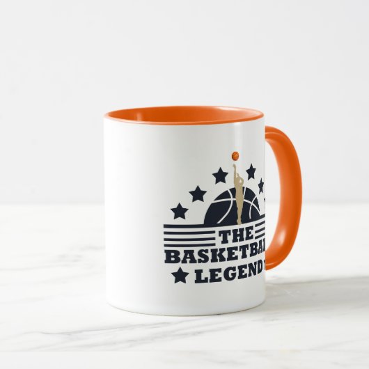 バスケットボールのレジェンドプレーヤーの青とオレンジのボール マグカップ (正面右)