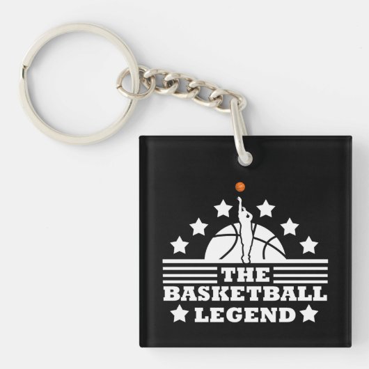 バスケットボールのレジェンドプレーヤー白オレンジボール キーホルダー (正面)