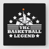 バスケットボールのレジェンドプレーヤー白オレンジボール スクエア壁時計 (正面)