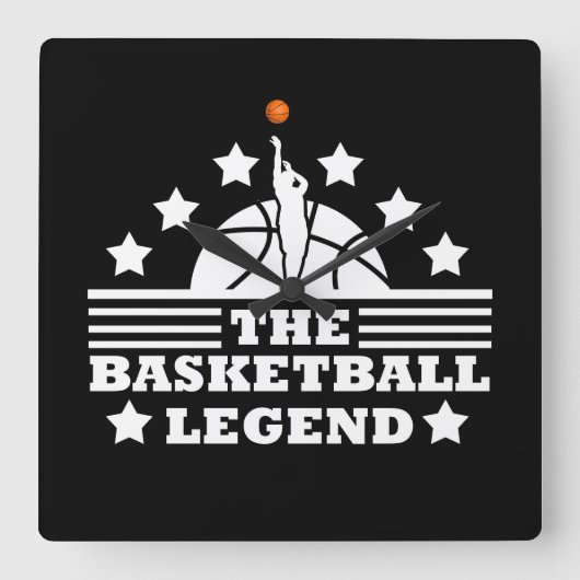 バスケットボールのレジェンドプレーヤー白オレンジボール スクエア壁時計 (正面)