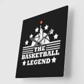 バスケットボールのレジェンドプレーヤー白オレンジボール スクエア壁時計 (傾斜)