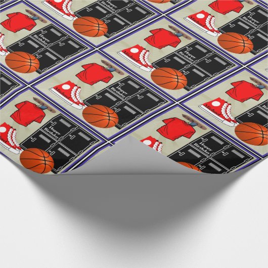 バスケットボールのロッカー室のパーソナライズな誕生日プレゼント ラッピングペーパー (角)