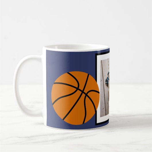バスケットボールの写真あなたの名前を追加 – 色を編集できる コーヒーマグカップ (左)