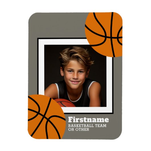 バスケットボールの写真あなたの名前を追加 – 色を編集できる マグネット (縦)