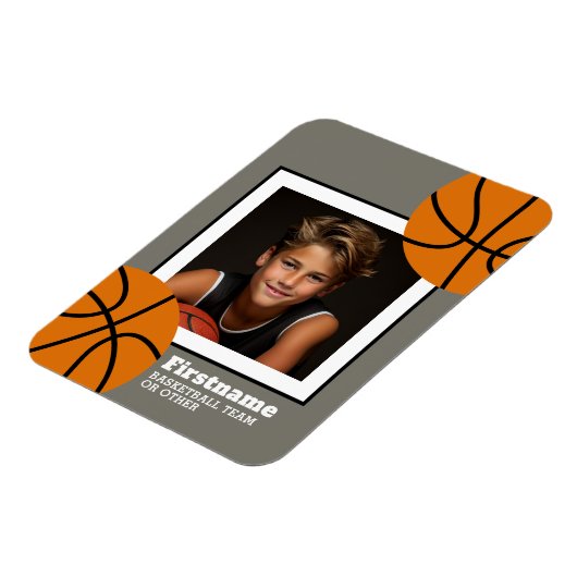 バスケットボールの写真あなたの名前を追加 – 色を編集できる マグネット (左側)