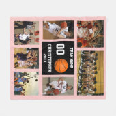バスケットボールの写真コラージュのアプリコットピンク フリースブランケット (正面(横))
