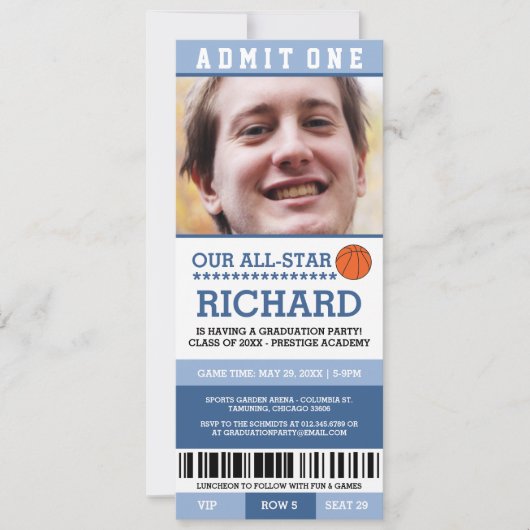 バスケットボールの卒業パーティーの招待 招待状 (正面)