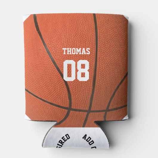 バスケットボールの名前とパーソナライズされた番号 缶クーラー (裏面)