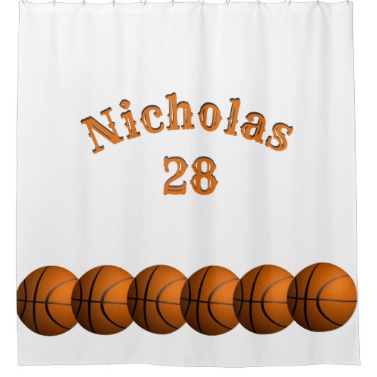 バスケットボールの名前と番号 シャワーカーテン (正面)