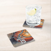 バスケットボールの名前 スクエアペーパーコースター (インサイチュ)