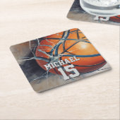 バスケットボールの名前 スクエアペーパーコースター (アングル)