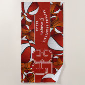 バスケットボールの多くのアスリートチーム名レッドホワイト ビーチタオル (正面)