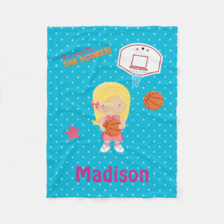 バスケットボールの女の子の青い水玉模様のたがのバスケットボール フリースブランケット