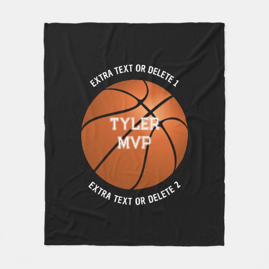 バスケットボールの子の名前MVP/ナンバー2文字ラインBlk フリースブランケット (正面)