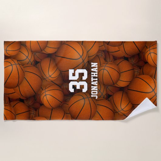 バスケットボールの少年の女の子のスポーツのパターンの束 ビーチタオル (正面)