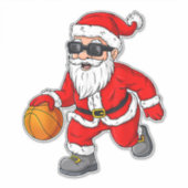 バスケットボールの少年をドリブルするクリスマスサンタクロース シール (正面)