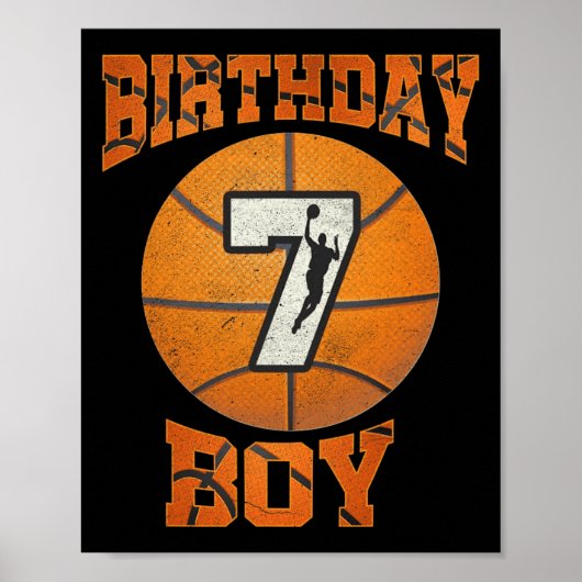 バスケットボールの少年7歳の誕生日おめでとうギフト ポスター (正面)