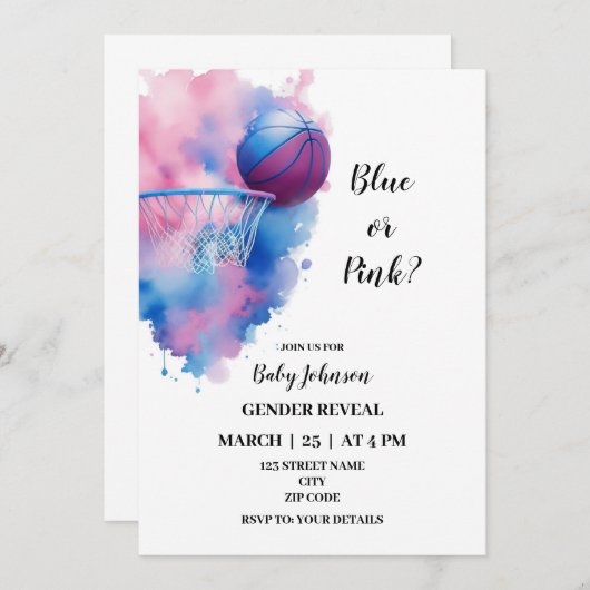 バスケットボールの性別による招待の表示 招待状 (正面/裏面)