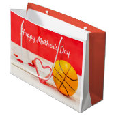 バスケットボールの母の日と母のラブ赤いハート ラージペーパーバッグ (正面アングル)