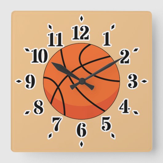 バスケットボールの漫画のボール スクエア壁時計 (正面)