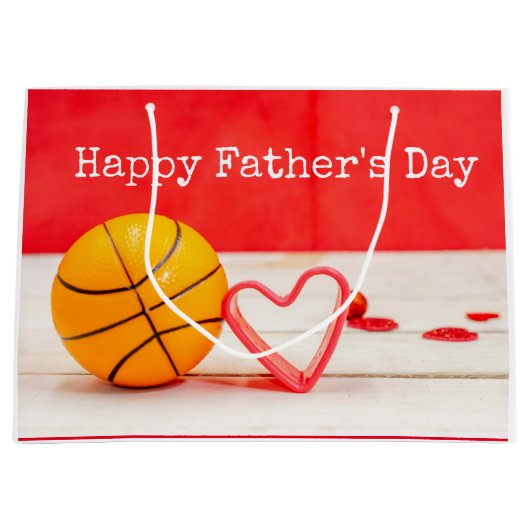 バスケットボールの父の日と赤いハート ラージペーパーバッグ (正面)