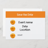 バスケットボールの白い裏地に置いて日付を守る 招待状 (正面/裏面)