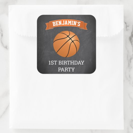 バスケットボールの第1期バースデーパーティー好意ステッカー スクエアシール (バッグ)