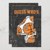 バスケットボールの第4誕生日パーティー 招待状 (正面/裏面)