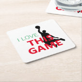 バスケットボールの試合が大好き スクエアペーパーコースター (アングル)