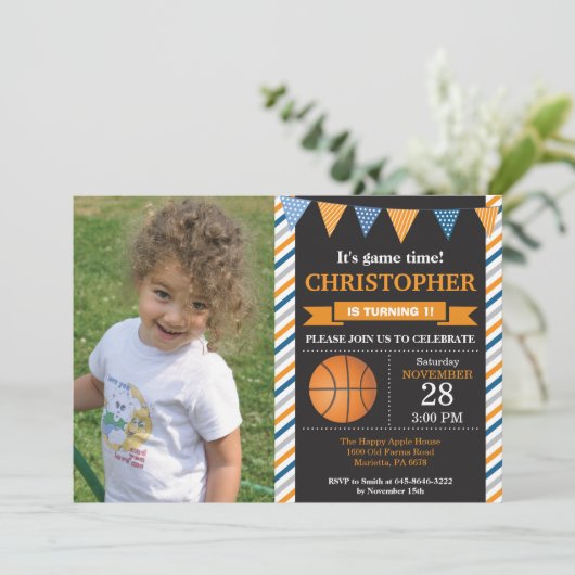バスケットボールの誕生日の招待状の第1誕生会 招待状 (スタンド正面)