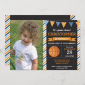 バスケットボールの誕生日の招待状の第1誕生会 招待状 (正面/裏面)