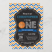 バスケットボールの誕生日の招待状の第1誕生会 招待状 (正面/裏面)