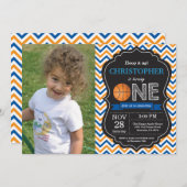 バスケットボールの誕生日の招待状の第1誕生会 招待状 (正面/裏面)