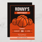 バスケットボールの象徴的な黒いオレンジの誕生日 招待状 (正面/裏面)