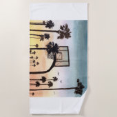 バスケットボールの輪のある熱帯パームの木 ビーチタオル (正面)