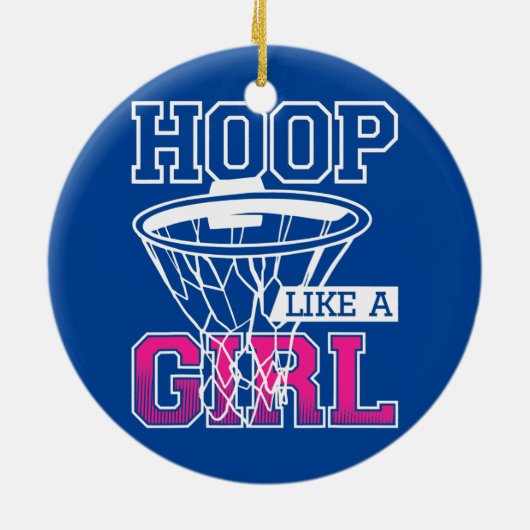 バスケットボールの選手にとって女の子のようにフープをする セラミックオーナメント (裏面)
