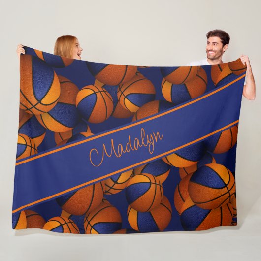 バスケットボールの青いオレンジ色のチームカラー フリースブランケット (インサイチュ)