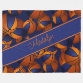 バスケットボールの青いオレンジ色のチームカラー フリースブランケット (正面(横))