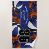 バスケットボールの青い黒いチームカラーの多く ビーチタオル (正面)