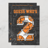 バスケットボールの黒板の第2誕生会 招待状 (正面/裏面)