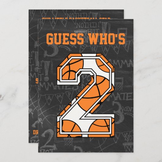 バスケットボールの黒板の第2誕生会 招待状 (正面/裏面)