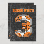 バスケットボールの黒板第3誕生日パーティー 招待状 (正面/裏面)