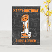 バスケットボールの黒板1歳の誕生日 カード (黄色い花)