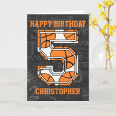 バスケットボールの黒板5位の誕生日 カード (黄色い花)