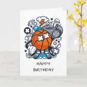 バスケットボールのBoomboxの漫画パーソナライズな|のスポーツ カード (黄色い花)